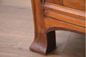海外アンティーク　チーク材　レザートップ　両面使い　繊細な彫刻が美しいパートナーデスク(両袖机、作業台、ワークテーブル、ワークデスク、在宅ワーク、在宅用)(R-082324)