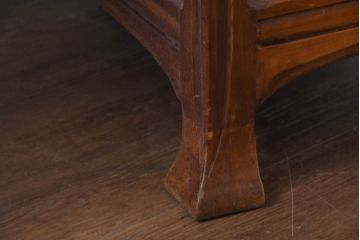 海外アンティーク　チーク材　レザートップ　両面使い　繊細な彫刻が美しいパートナーデスク(両袖机、作業台、ワークテーブル、ワークデスク、在宅ワーク、在宅用)(R-082324)