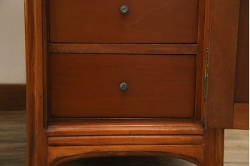 海外アンティーク　チーク材　レザートップ　両面使い　繊細な彫刻が美しいパートナーデスク(両袖机、作業台、ワークテーブル、ワークデスク、在宅ワーク、在宅用)(R-082324)