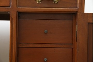 海外アンティーク　チーク材　レザートップ　両面使い　繊細な彫刻が美しいパートナーデスク(両袖机、作業台、ワークテーブル、ワークデスク、在宅ワーク、在宅用)(R-082324)