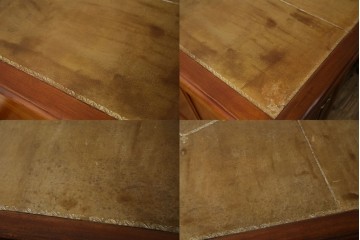 海外アンティーク　チーク材　レザートップ　両面使い　繊細な彫刻が美しいパートナーデスク(両袖机、作業台、ワークテーブル、ワークデスク、在宅ワーク、在宅用)(R-082324)