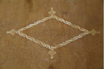 海外アンティーク　チーク材　レザートップ　両面使い　繊細な彫刻が美しいパートナーデスク(両袖机、作業台、ワークテーブル、ワークデスク、在宅ワーク、在宅用)(R-082324)