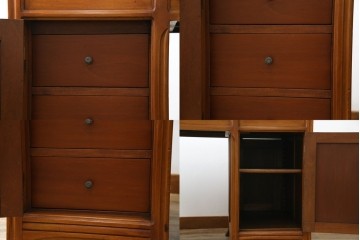 海外アンティーク　チーク材　レザートップ　両面使い　繊細な彫刻が美しいパートナーデスク(両袖机、作業台、ワークテーブル、ワークデスク、在宅ワーク、在宅用)(R-082324)