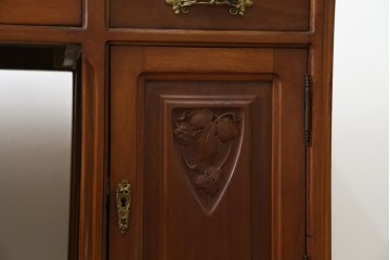 海外アンティーク　チーク材　レザートップ　両面使い　繊細な彫刻が美しいパートナーデスク(両袖机、作業台、ワークテーブル、ワークデスク、在宅ワーク、在宅用)(R-082324)