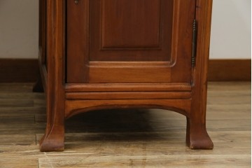 海外アンティーク　チーク材　レザートップ　両面使い　繊細な彫刻が美しいパートナーデスク(両袖机、作業台、ワークテーブル、ワークデスク、在宅ワーク、在宅用)(R-082324)