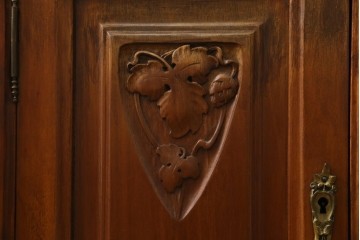 海外アンティーク　チーク材　レザートップ　両面使い　繊細な彫刻が美しいパートナーデスク(両袖机、作業台、ワークテーブル、ワークデスク、在宅ワーク、在宅用)(R-082324)