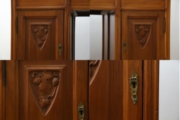 海外アンティーク　チーク材　レザートップ　両面使い　繊細な彫刻が美しいパートナーデスク(両袖机、作業台、ワークテーブル、ワークデスク、在宅ワーク、在宅用)(R-082324)