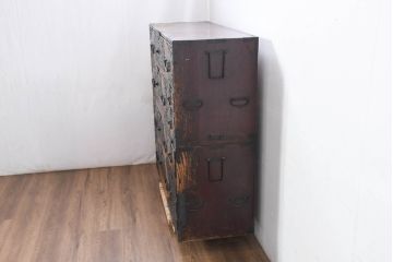 和製アンティーク　上手物!!　八幡では珍しい、上段に小引き出しが二杯付ついた佐渡箪笥(時代箪笥、八幡箪笥、収納たんす、衣装タンス、整理箪笥)R-082335)