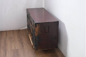 和製アンティーク　上手物!!　八幡では珍しい、上段に小引き出し二杯付きの佐渡箪笥・下段(時代箪笥、八幡箪笥、ローボード、テレビ台、テレビボード、ローチェスト、収納たんす、衣装タンス、整理箪笥)(R-082337)
