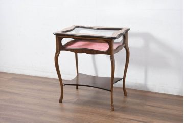 中古　人気の猫脚!!　象嵌入り　クラシカルな雰囲気漂うジュエリーケース(サイドテーブル、ガラスケース、ショーケース、コレクションケース)(R-082339)