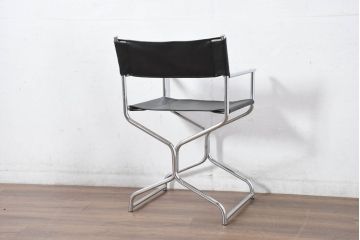 アメリカビンテージ　スチール製　シンプルでかっこいい折り畳み式ディレクターズチェア(椅子、イス、アームチェア、ヴィンテージ)(R-082342)