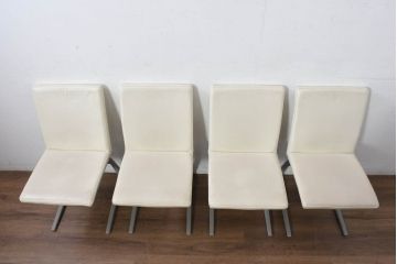 中古　Boconcept(ボーコンセプト)　Mariposa Deluxe(マリポサ デラックス)　スタイリッシュなソリ脚デザインが目を引く本革(レザー)ダイニングチェア4脚セット(アームレスチェア、椅子、イス、バラ売り可能)(定価4脚で約34万円)(R-082347)