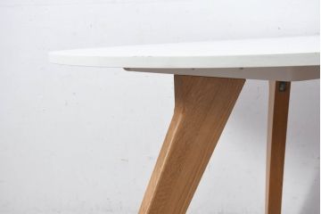 中古　特注モデル　Cassina(カッシーナ)　Alias(アリアス)　曲線フォルムと木脚がおしゃれなAgo(アゴ)　ラウンドダイニングテーブル(2人掛け、3人掛けダイニングテーブル、丸テーブル、ミーティングテーブル、打ち合わせテーブル、会議テーブル)(定価約52万円)(R-082348)