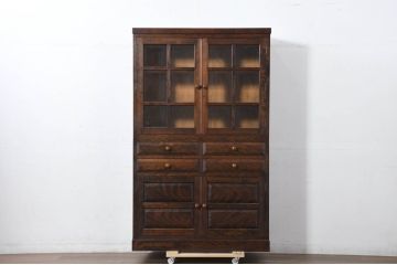 中古　美品　松本民芸家具　G-型特注モデル　シックな空間づくりが叶う面取り食器棚(収納棚、戸棚、本箱、ブックケース、カップボード、キャビネット、バラ売り可能)(定価約70万円)(R-082353)