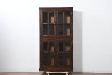 中古　美品　特注品　松本民芸家具　深みのある木の色味が素敵な二段重ね書棚(本棚、ブックシェルフ、本箱、ブックケース、キャビネット、食器棚、カップボード、飾り棚、戸棚、収納棚、バラ売り可能)(R-082356)