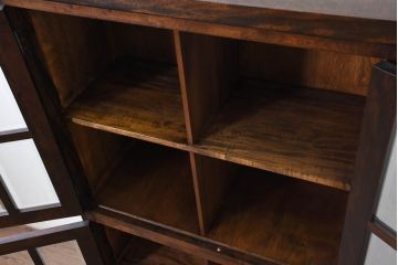 中古　美品　特注品　松本民芸家具　深みのある木の色味が素敵な二段重ね書棚(本棚、ブックシェルフ、本箱、ブックケース、キャビネット、食器棚、カップボード、飾り棚、戸棚、収納棚、バラ売り可能)(R-082356)
