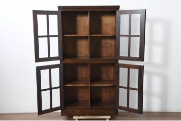 中古　美品　特注品　松本民芸家具　深みのある木の色味が素敵な二段重ね書棚(本棚、ブックシェルフ、本箱、ブックケース、キャビネット、食器棚、カップボード、飾り棚、戸棚、収納棚、バラ売り可能)(R-082356)