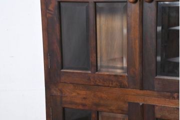 中古　美品　特注品　松本民芸家具　深みのある木の色味が素敵な二段重ね書棚(本棚、ブックシェルフ、本箱、ブックケース、キャビネット、食器棚、カップボード、飾り棚、戸棚、収納棚、バラ売り可能)(R-082356)