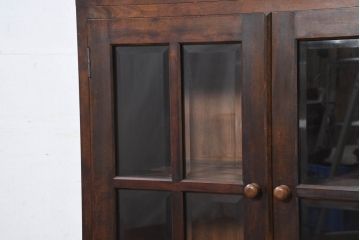 中古　美品　特注品　松本民芸家具　深みのある木の色味が素敵な二段重ね書棚(本棚、ブックシェルフ、本箱、ブックケース、キャビネット、食器棚、カップボード、飾り棚、戸棚、収納棚、バラ売り可能)(R-082356)