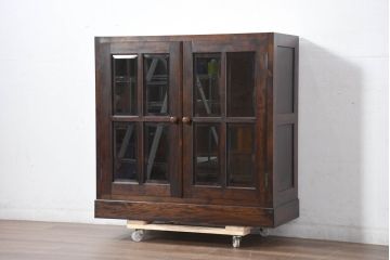 中古　美品　特注品　松本民芸家具　深みのある木の色味が素敵な書棚・下段(本棚、ブックシェルフ、本箱、ブックケース、キャビネット、食器棚、カップボード、飾り棚、戸棚、収納棚)(R-082358)