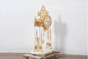 中古　美品　輸入家具専門店イベリア取り扱い　ゴールド×クリスタル×大理石の大きな置き時計(置時計)(定価約22万円)(R-082360)