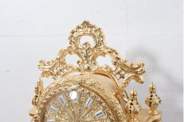 中古　美品　輸入家具専門店イベリア取り扱い　ゴールド×クリスタル×大理石の大きな置き時計(置時計)(定価約22万円)(R-082360)