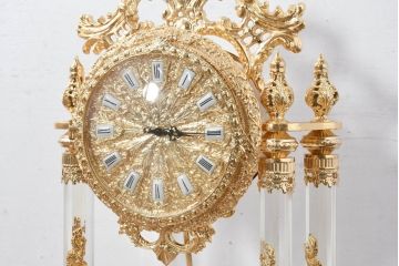 中古　美品　輸入家具専門店イベリア取り扱い　ゴールド×クリスタル×大理石の大きな置き時計(置時計)(定価約22万円)(R-082360)