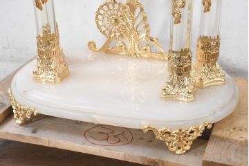 中古　美品　輸入家具専門店イベリア取り扱い　ゴールド×クリスタル×大理石の大きな置き時計(置時計)(定価約22万円)(R-082360)