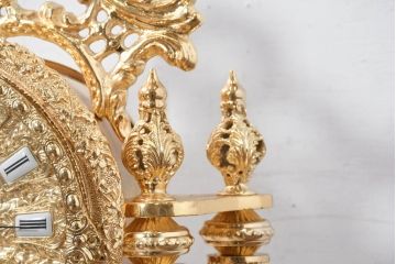 中古　美品　輸入家具専門店イベリア取り扱い　ゴールド×クリスタル×大理石の大きな置き時計(置時計)(定価約22万円)(R-082360)