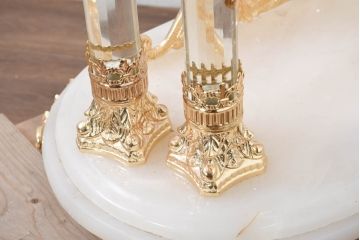中古　美品　輸入家具専門店イベリア取り扱い　ゴールド×クリスタル×大理石の大きな置き時計(置時計)(定価約22万円)(R-082360)