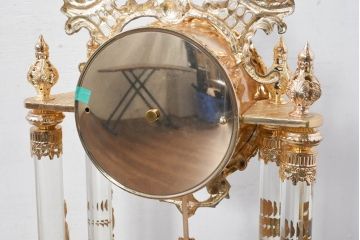 中古　美品　輸入家具専門店イベリア取り扱い　ゴールド×クリスタル×大理石の大きな置き時計(置時計)(定価約22万円)(R-082360)