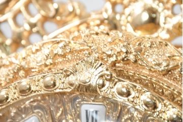 中古　美品　輸入家具専門店イベリア取り扱い　ゴールド×クリスタル×大理石の大きな置き時計(置時計)(定価約22万円)(R-082360)