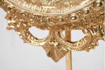 中古　美品　輸入家具専門店イベリア取り扱い　ゴールド×クリスタル×大理石の大きな置き時計(置時計)(定価約22万円)(R-082360)