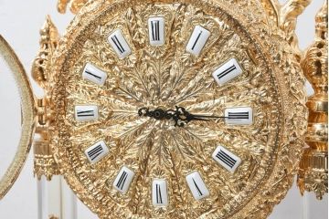 中古　美品　輸入家具専門店イベリア取り扱い　ゴールド×クリスタル×大理石の大きな置き時計(置時計)(定価約22万円)(R-082360)