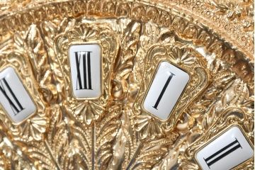 中古　美品　輸入家具専門店イベリア取り扱い　ゴールド×クリスタル×大理石の大きな置き時計(置時計)(定価約22万円)(R-082360)