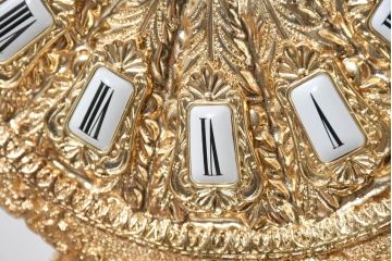 中古　美品　輸入家具専門店イベリア取り扱い　ゴールド×クリスタル×大理石の大きな置き時計(置時計)(定価約22万円)(R-082360)