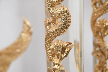 中古　美品　輸入家具専門店イベリア取り扱い　ゴールド×クリスタル×大理石の大きな置き時計(置時計)(定価約22万円)(R-082360)