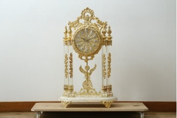 中古　美品　輸入家具専門店イベリア取り扱い　ゴールド×クリスタル×大理石の大きな置き時計　定価約22万円　(R-082360)