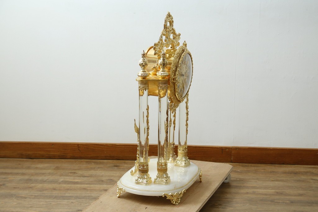 中古　美品　輸入家具専門店イベリア取り扱い　ゴールド×クリスタル×大理石の大きな置き時計　定価約22万円　(R-082360)