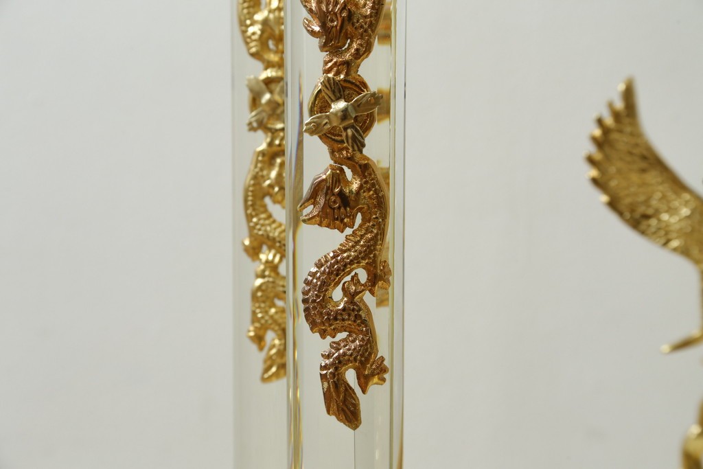 中古　美品　輸入家具専門店イベリア取り扱い　ゴールド×クリスタル×大理石の大きな置き時計　定価約22万円　(R-082360)