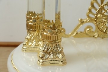 中古　美品　輸入家具専門店イベリア取り扱い　ゴールド×クリスタル×大理石の大きな置き時計　定価約22万円　(R-082360)