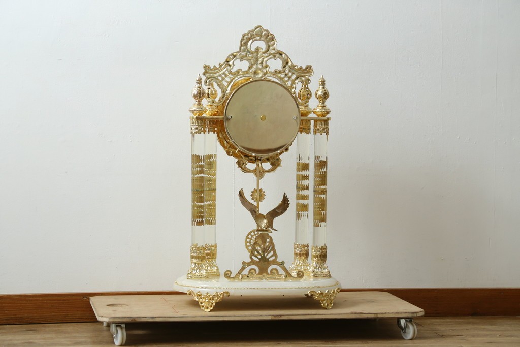 中古　美品　輸入家具専門店イベリア取り扱い　ゴールド×クリスタル×大理石の大きな置き時計　定価約22万円　(R-082360)