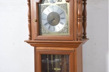中古　ドイツ　チーク材　Tempus Fugit　上品な装飾が美しいクラシックホールクロック(時計台、振り子時計、分銅式、振り子付き)(R-082361)