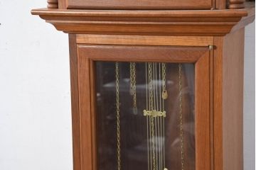 中古　ドイツ　チーク材　Tempus Fugit　上品な装飾が美しいクラシックホールクロック(時計台、振り子時計、分銅式、振り子付き)(R-082361)