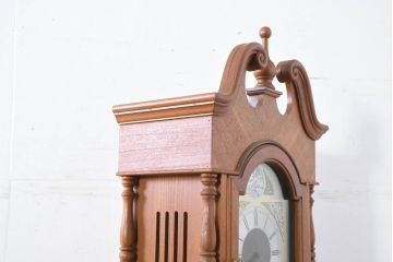 中古　ドイツ　チーク材　Tempus Fugit　上品な装飾が美しいクラシックホールクロック(時計台、振り子時計、分銅式、振り子付き)(R-082361)