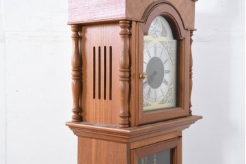 中古　ドイツ　チーク材　Tempus Fugit　上品な装飾が美しいクラシックホールクロック(時計台、振り子時計、分銅式、振り子付き)(R-082361)