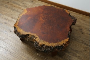 和製ヴィンテージ　花梨(カリン)材　貴重な鳥眼杢が味わい深い立派なローテーブル　(R-082364)