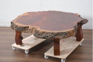 和製ビンテージ　花梨(カリン)材　貴重な鳥眼杢が味わい深い立派なローテーブル(座卓、センターテーブル、リビングテーブル、ヴィンテージ)(R-082364)