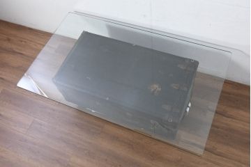 和製アンティーク　大振り　ガラス天板付きのおしゃれな船トランクローテーブル(舟トランク、座卓、センターテーブル、リビングテーブル)(R-082365)