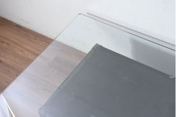 和製アンティーク　大振り　ガラス天板付きのおしゃれな船トランクローテーブル(舟トランク、座卓、センターテーブル、リビングテーブル)(R-082365)
